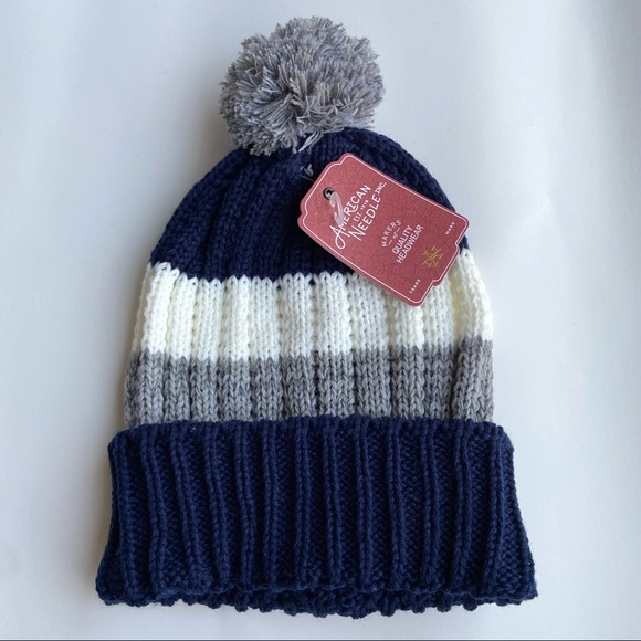 American Needle Other - American Needle Navy Striped Knit Pompom Beanie OS